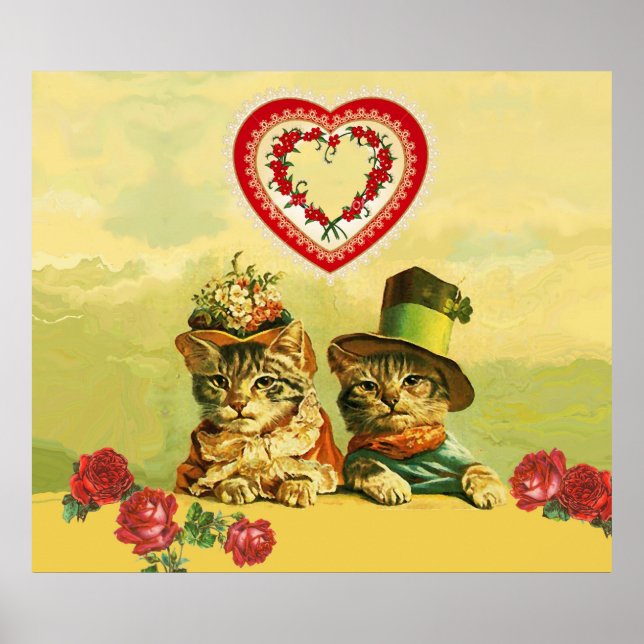 FUNNY TRADITIONELL VALENTINES DAY CATS,Hearts,Ro Poster (Framsidan)