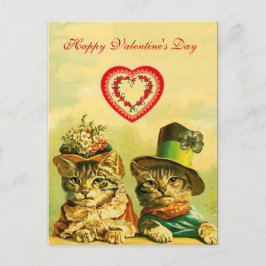 FUNNY TRADITIONELL VALENTINE'S DAY CATS with HEART Helg Vykort