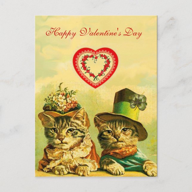 FUNNY TRADITIONELL VALENTINE'S DAY CATS with HEART Helg Vykort (Framsida)