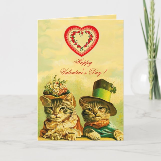 FUNNY TRADITIONELL VALENTINE'S DAY CATS with HEART Helgkort (Framsida)