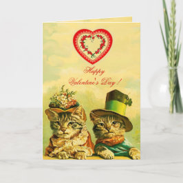FUNNY TRADITIONELL VALENTINE'S DAY CATS with HEART Helgkort