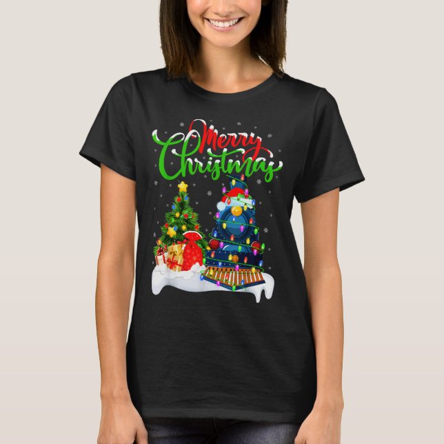 Funny Train Lover Xmas Lighting Santa Train Christ T Shirt (Framsida)