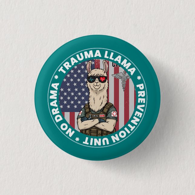 Funny Trauma Llama Prevention Unit Medical Button Knapp (Framsida)