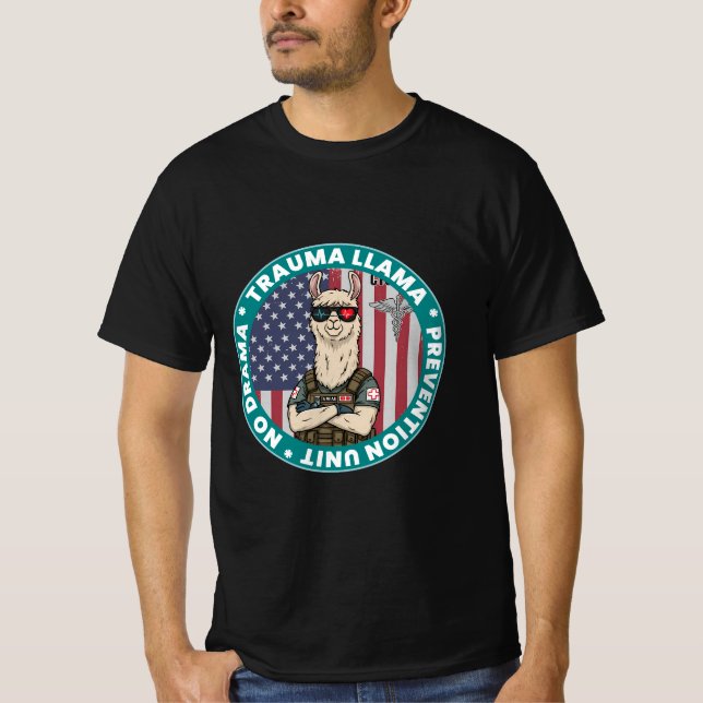 Funny Trauma Llama Prevention Unit Medical T-Shirt (Framsida)