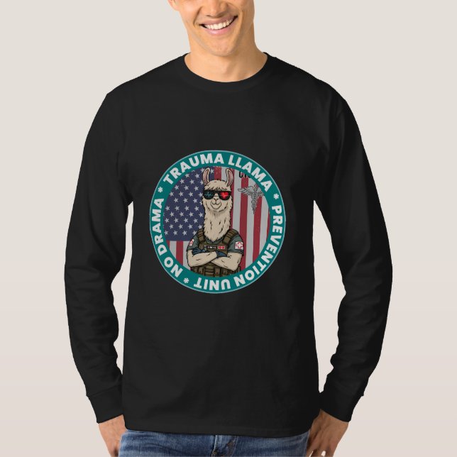 Funny Trauma Llama Prevention Unit Medical T-Shirt (Framsida)
