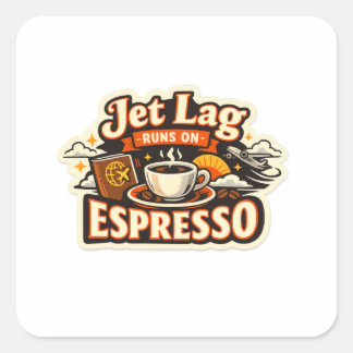  Funny Travel Coffee Lover Hat Fyrkantigt Klistermärke