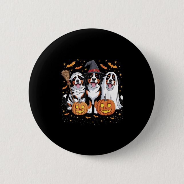 Funny Tre Bernese Mountain Pumpkin Halloween Hund Knapp (Framsida)