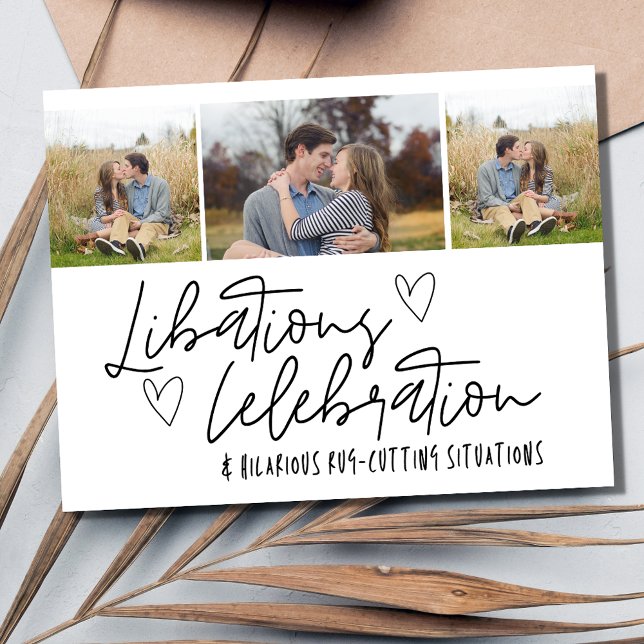 Funny Tre foto Bröllop spara datum Meddelande Vykort (Funny Three Photo Wedding Save the Date Postcard)