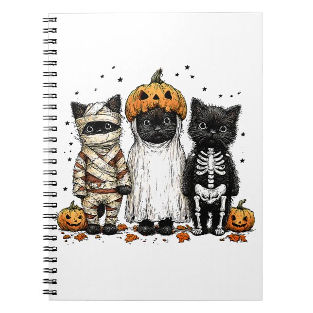 Funny Tre Halloween Cats Anteckningsbok (Framsidan)