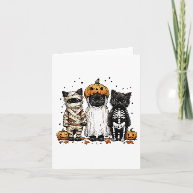 Funny Tre Halloween Cats Anteckningskort (Framsida)