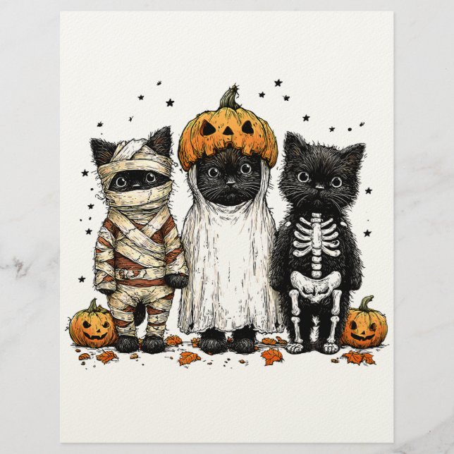 Funny Tre Halloween Cats Brevhuvud (Framsida)