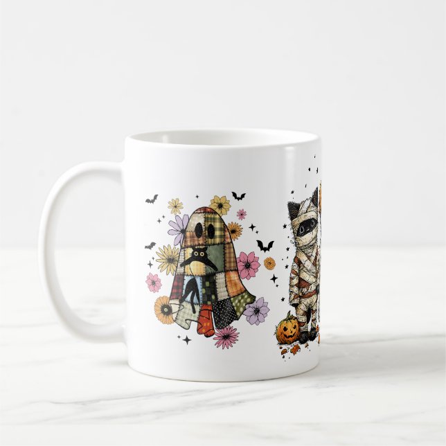 Funny Tre Halloween Cats Kaffemugg (Vänster)