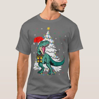 Funny Tre Santa Julgran Dinosaur Älskare Julafton T Shirt