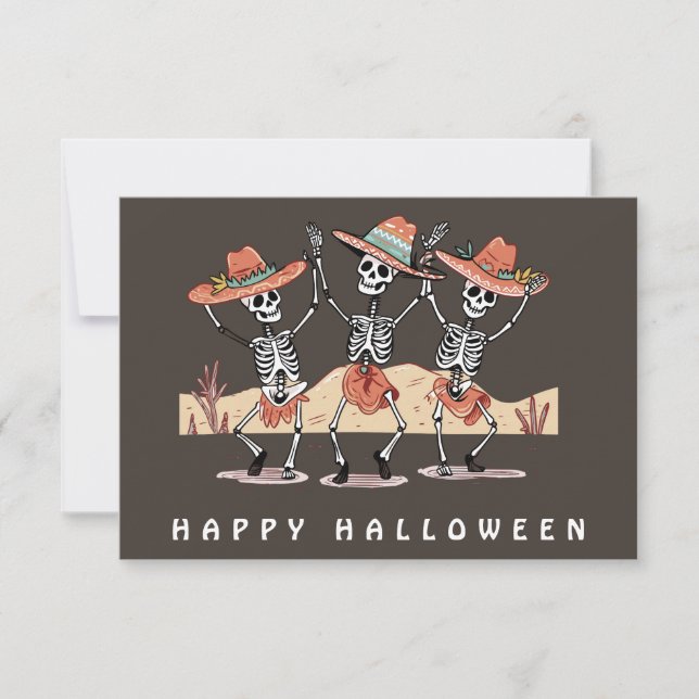 Funny Tre Skeleton Halloween Kort (Framsida)