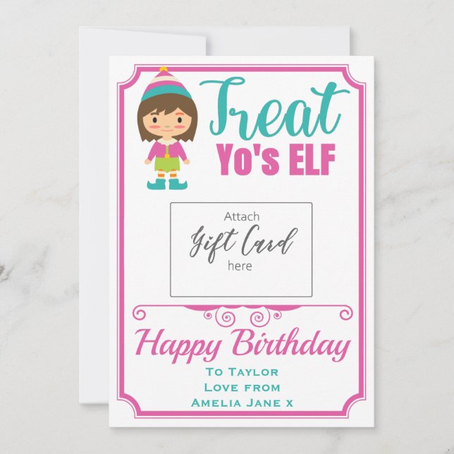 Funny Treat You'sELF Birthday Gift Card Holder (Framsida)