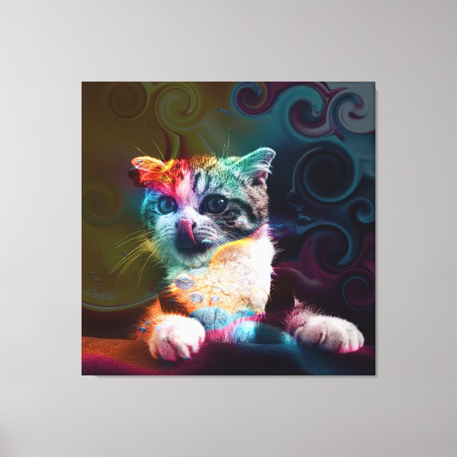 FUNNY TRENDIG COLORFUL CAT ART CANVASTRYCK (Framsida)