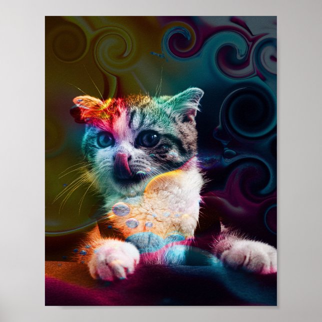 FUNNY TRENDIG COLORFUL CAT ART POSTER (Framsidan)