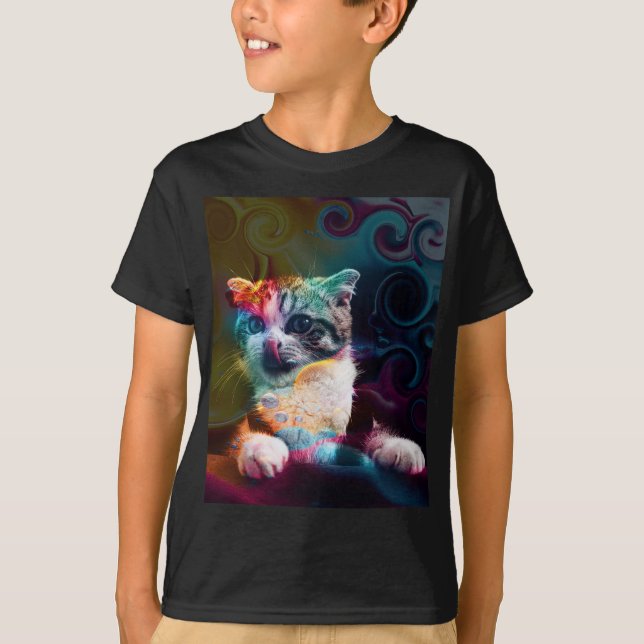 FUNNY TRENDIG COLORFUL CAT ART T SHIRT (Framsida)