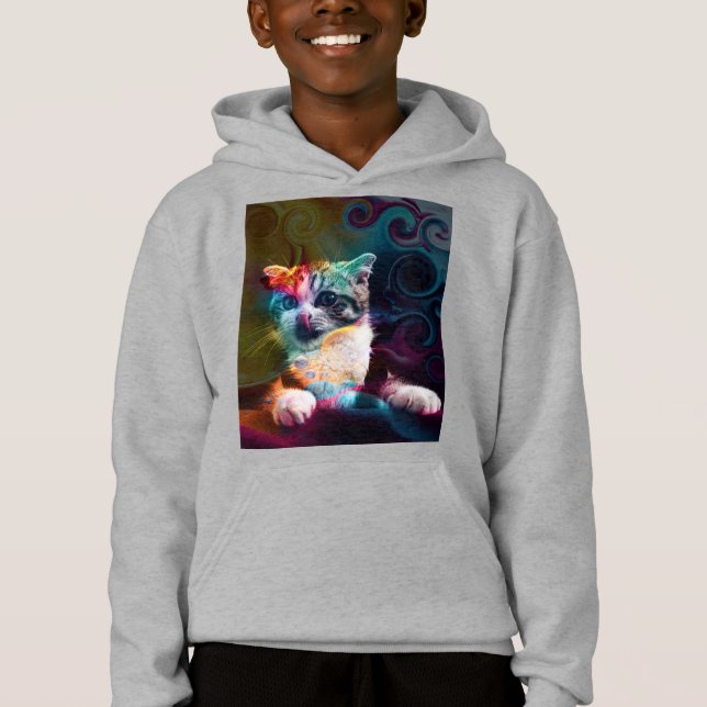 FUNNY TRENDIG COLORFUL CAT ART T SHIRT (Framsida)