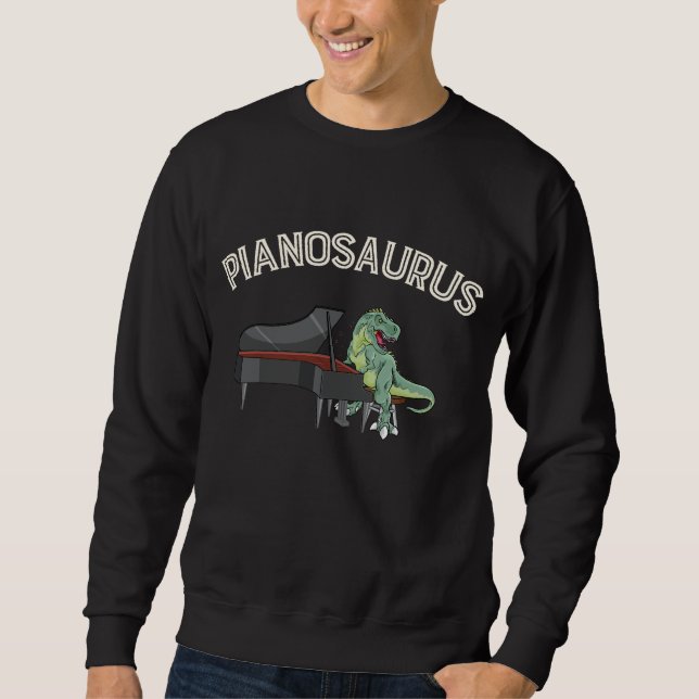 Funny Trex Piano Player Dinosaurs Musician Lång Ärmad Tröja (Framsida)
