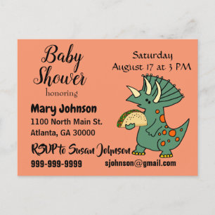 Funny Triceratops som äter Taco Baby Shower Inbjudan Vykort