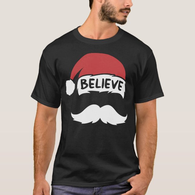 Funny Tro Santa Hat White Mustache Kids Family T Shirt (Framsida)