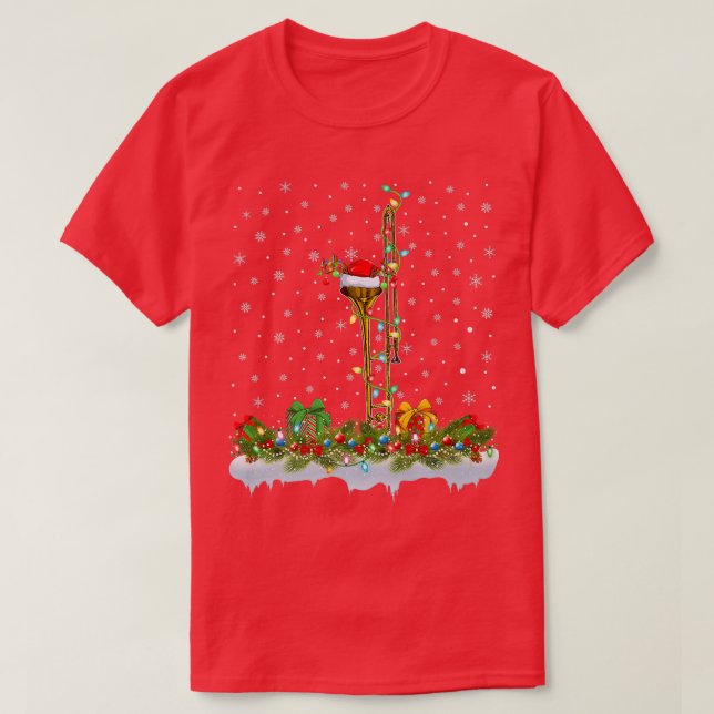 Funny Trombone Music Älskare Matching Santa Trombo T Shirt (Design framsida)