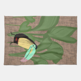 Funny Tropical Bird Banana Foliage Kökshandduk