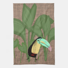 Funny Tropical Bird Banana Foliage Kökshandduk