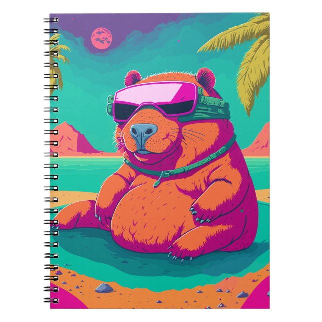 Funny Tropical Cyberpunk Capybara Art Anteckningsbok (Framsidan)