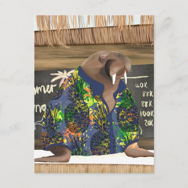 Funny Tropical Hawaiian Walrus Marine Life Vykort (Framsida)