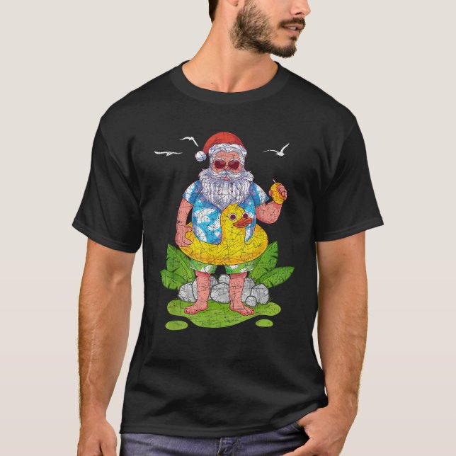 Funny Tropical Jultomten Hawaiian Summer Christm T Shirt (Framsida)