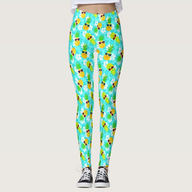 Funny Tropical Pineapples sommar Leggings (Framsida)