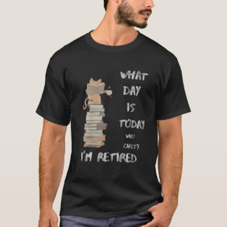 Funny trött Cat Reading Bok Drinking Tea Cat Lo T Shirt