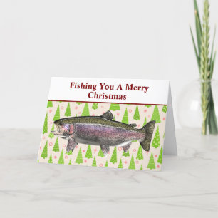 Funny Trout Fishing Pun jul Festive Anpassningsbar Helgkort