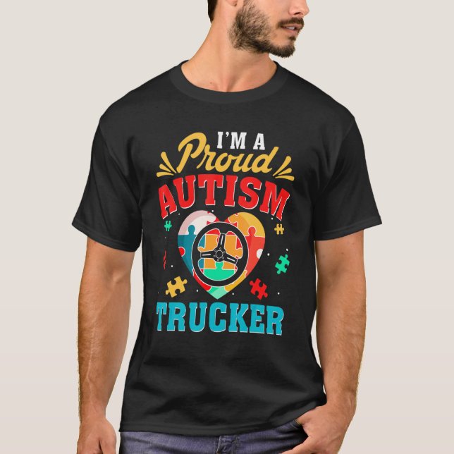 Funny Trucker Autism Awareness Support Kärlek Mana T Shirt (Framsida)