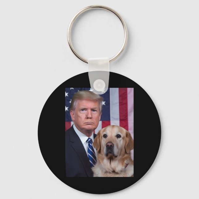 Funny Trump And Golden Retriever Dog Usa Flag Elec Nyckelring (Framsida)