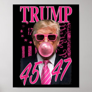 Funny Trump Bubble Gum 1776 Rosa Flagga Poster