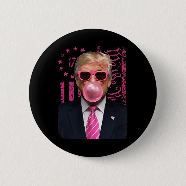 Funny Trump Bubble Gum Rosa USA flagga Knapp (Framsida)