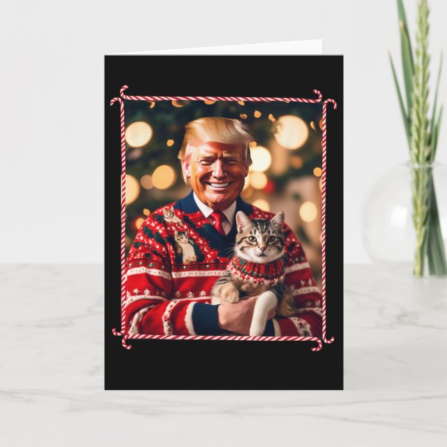 Funny Trump Christmas Sweater For Cat Lovers  Kort (Framsida)