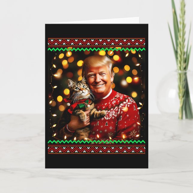 Funny Trump Christmas Sweater For Cat Lovers Ugly  Kort (Framsida)