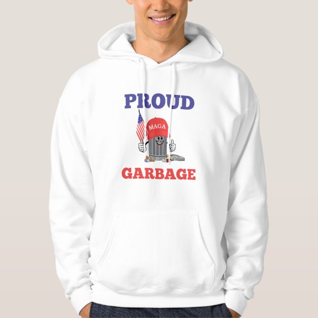Funny Trump MAGA Cartoon Garbage Can American Flag Hoodie (Framsida)