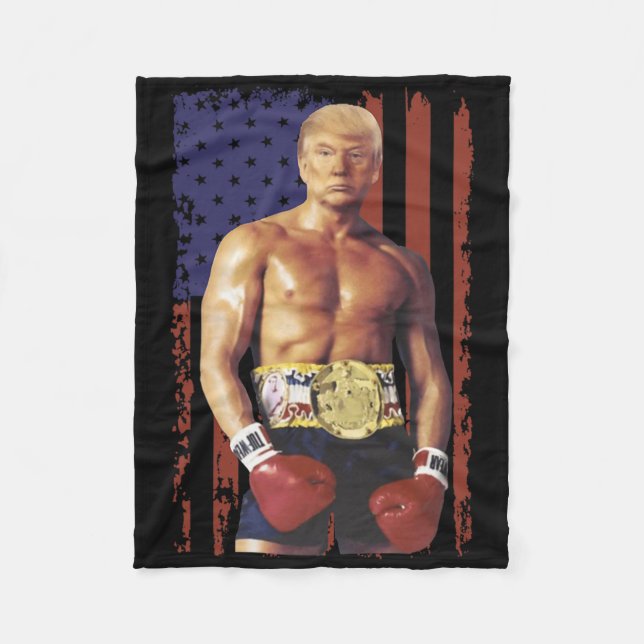 Funny Trump Rocky Boxing Meme Boxer US Flagga Patr Fleecefilt (Framsidan)