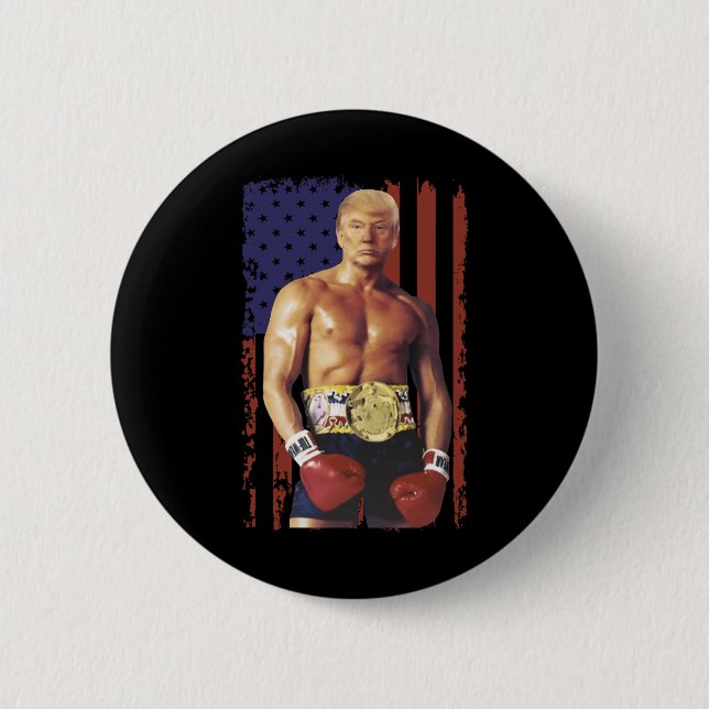 Funny Trump Rocky Boxing Meme Boxer US Flagga Patr Knapp (Framsida)