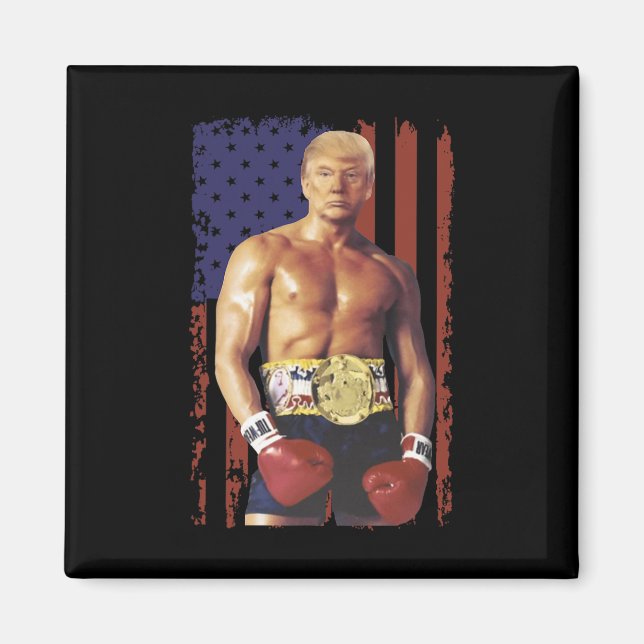 Funny Trump Rocky Boxing Meme Boxer US Flagga Patr Magnet (Framsidan)