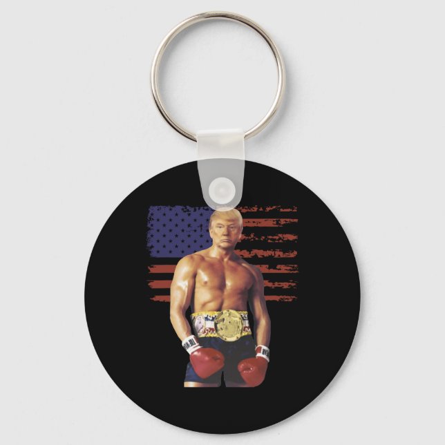 Funny Trump Rocky Boxing Meme Boxer US Flagga Patr Nyckelring (Framsida)
