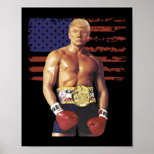 Funny Trump Rocky Boxing Meme Boxer US Flagga Patr Poster