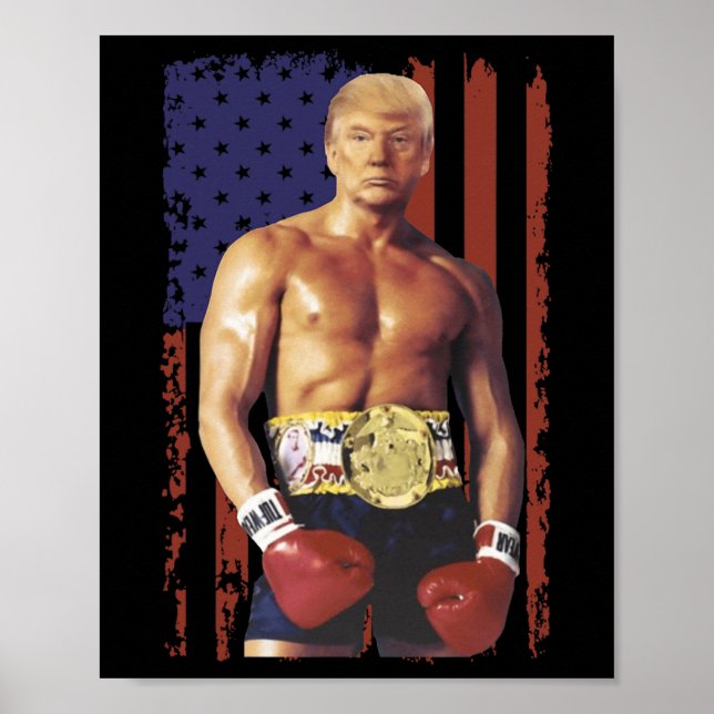 Funny Trump Rocky Boxing Meme Boxer US Flagga Patr Poster (Framsidan)