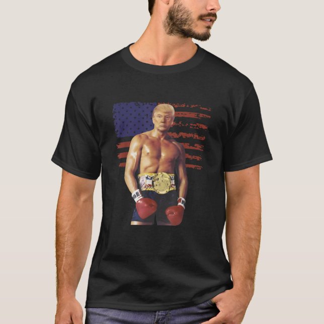 Funny Trump Rocky Boxing Meme Boxer US Flagga Patr T Shirt (Framsida)