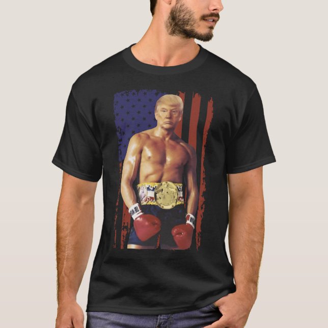 Funny Trump Rocky Boxing Meme Boxer US Flagga Patr T Shirt (Framsida)